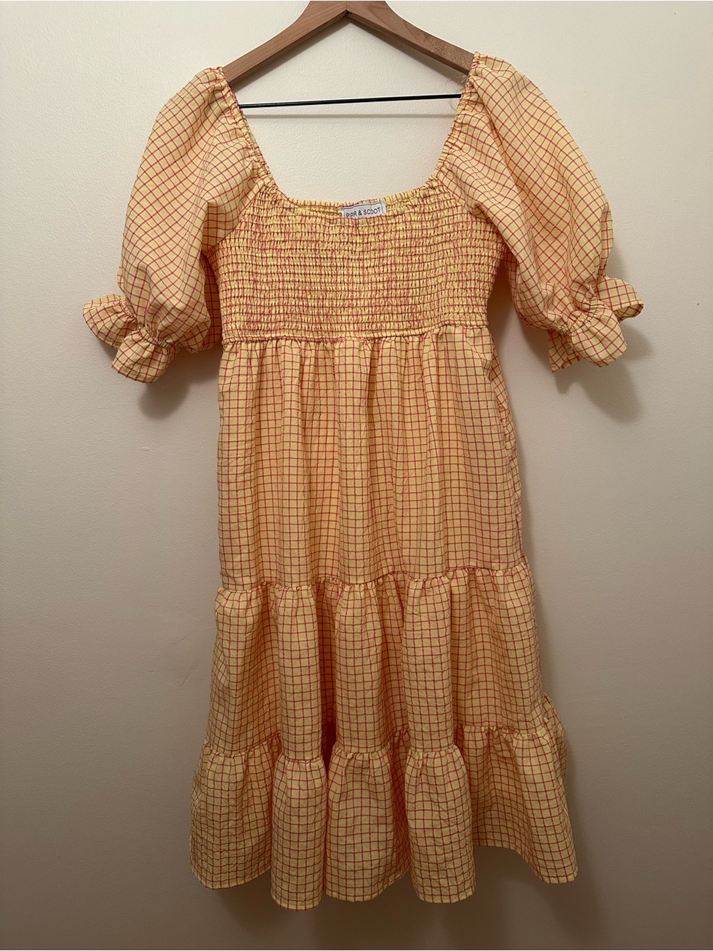 Piper and Scoot Gingham Tiered Yellow and Pink Dress